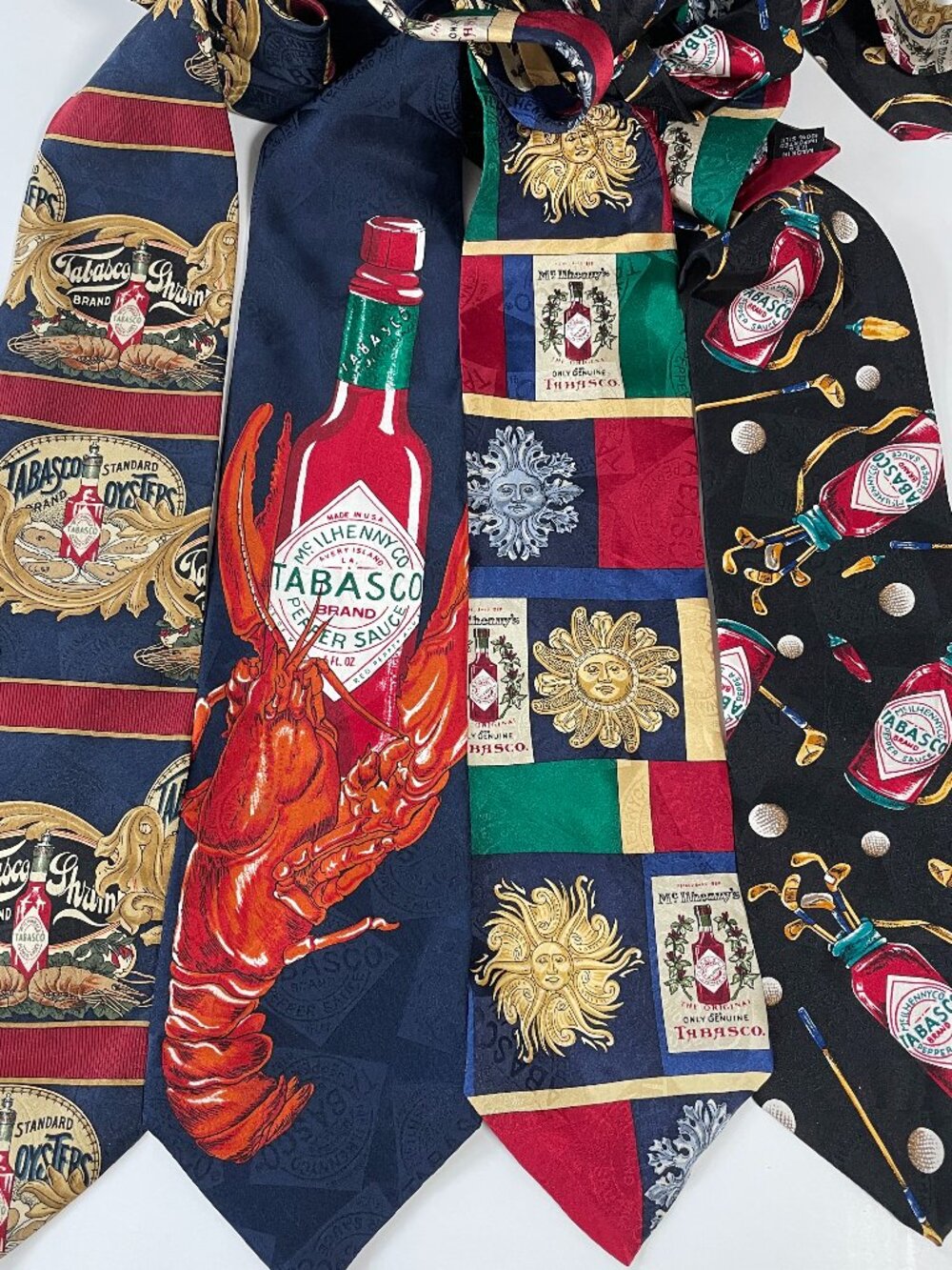 Tabasco Silk Tie Lot Of 4 Vintage Novelty Seafood Lobster Oysters Golf Sun